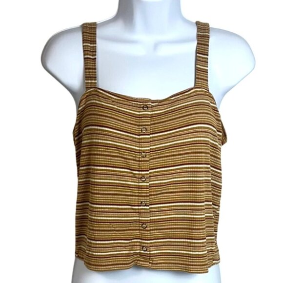 American Eagle Tops - American Eagle Soft & Sexy Ribbed Knit Brown Striped Square Neck Tank Top Large